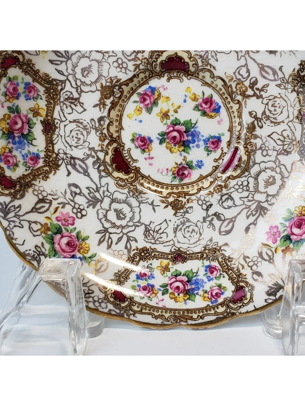 Vintage James Kent Demitasse Teacup & Saucer Pompadour England Gold Floral
